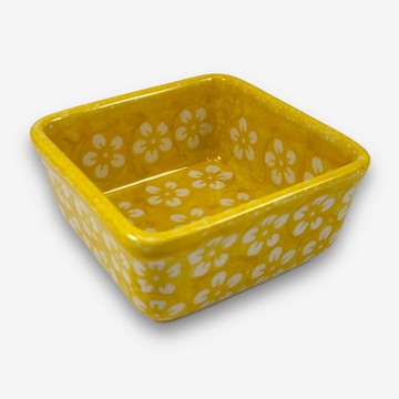 波蘭手繪手工陶-方型碗 10cm 傳統圖騰系列 黃色 設計師款