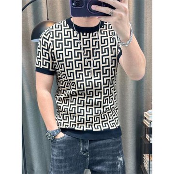 短袖毛衣男秋冬新款半袖內搭打底衫半截袖針織衫圓領彈力緊身上衣