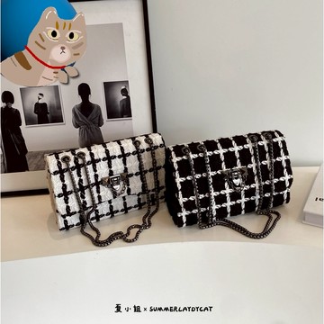 【台灣出貨】菱格紋包 大方包 菱格包 韓版包包 毛絨包 毛毛包 通勤包 小方包 側背包 鍊條包 夏小姐包包 CL019