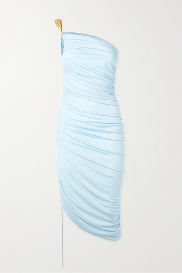Bottega Veneta - One-shoulder Asymmetric Satin-jersey Midi Dress - Light blue - IT38