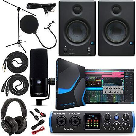 PreSonus Studio 24c 2x2 USB Type-C Audio MIDI Interface with Studio One Artist Software Pack w Eris 4.5 Pair Studio Monitors and PreSonus PD-70 Voca