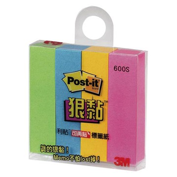 3M Post-it利貼狠黏可再貼標籤紙/600S/45x12mm/90張x4色/包