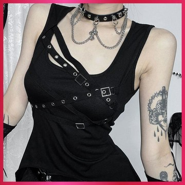 『ATC』萬聖節服裝女DarkLooks暗黑哥特不規則背心女服裝收腰顯瘦辣妹上衣