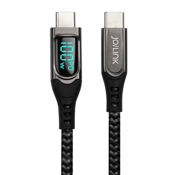 INTOPIC 廣鼎 數位顯示高速充電 Type-C PD100W 鋅合金材質 尼龍編織線  2m  黑色  1條