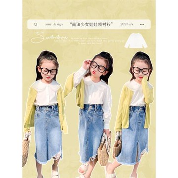 Amybaby女童襯衫2025新款兒童夏季娃娃領氣質百搭洋氣內搭上衣