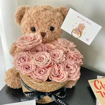 永生花玩偶小熊公仔抱花束抱抱桶生日禮物送女生女朋友聖誕節禮物