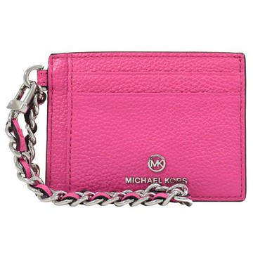 MICHAEL KORS Jet Set Charm 浮雕LOGO鍊條掛飾卡夾.桃