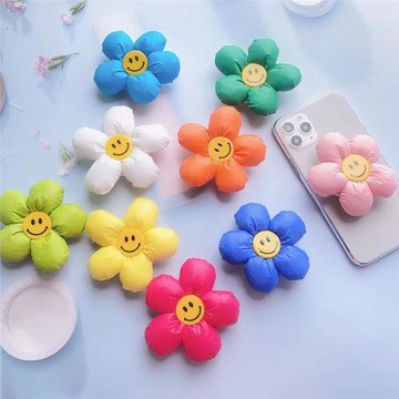 創意布藝笑臉桌面平板支撐手機支架立體花朵太陽花氣囊支架