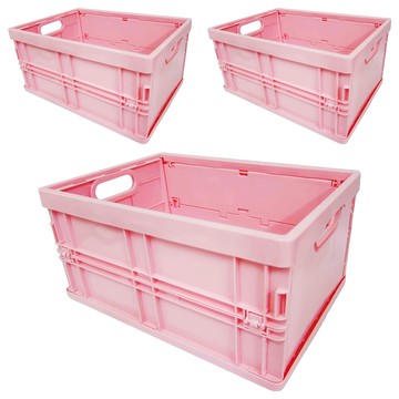 甲克虫 折疊收納盒  29.8 x 21.3 x 14cm  3個  粉色