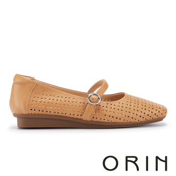ORIN 全真皮透氣簍空瑪莉珍平底鞋 棕色  #  26045