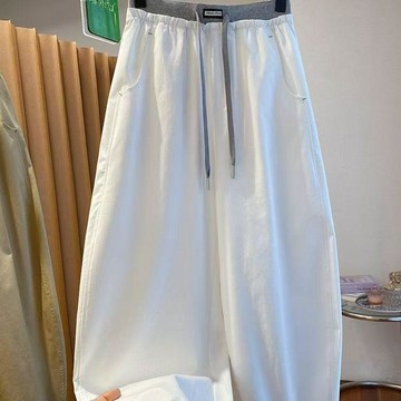 【臺灣出貨】夏季大尺碼長褲女 胖MM新款高級感寬鬆休閒褲 顯瘦抽繩束腳彎刀褲 親膚透氣運動褲
