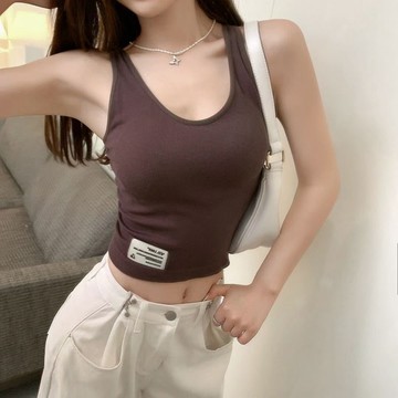 胖胖美依  上衣 吊帶衫 小可愛  新款背心吊帶女美背字母修身帶胸墊韓版修身MB070-6522.