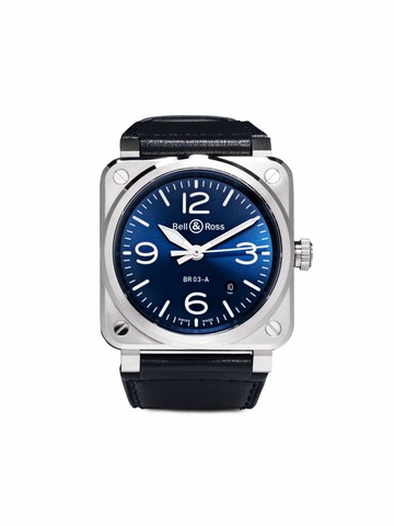 Bell & Ross - BR 03 41mm - men - Sapphire/Calf Leather/stainless steel - One Size - Blue