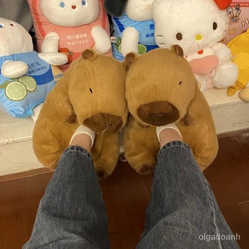 🌈 水豚拖鞋 水豚拉冬棉鞋 佛係居傢包跟 可愛水豚 毛絨保暖棉拖鞋 水豚棉拖鞋 拖鞋
