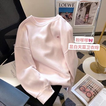 小C家 粉色高級感超好看無帽衛衣女2025年秋冬字母落肩袖套頭上衣