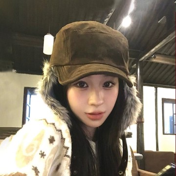 「小確幸 新品首賣」韓版秋冬雷鋒帽 飛行帽 秋冬護耳帽 加絨保暖包頭帽 顯臉小飛行員帽子 復古麂皮毛絨護耳雷鋒帽女冬