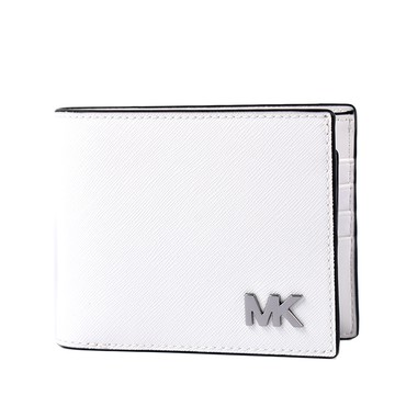 MICHAEL KORS 男款 金屬LOGO十字紋防刮八短夾/附證件夾-白色