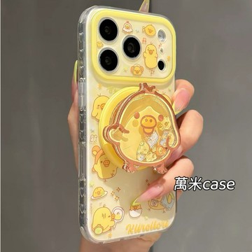 卡通 黃色 鼻孔雞 搖搖樂磁吸支架 iPhone17 16 15 14 Pro Max 13 手機殼 全包亮面磁吸硬殼