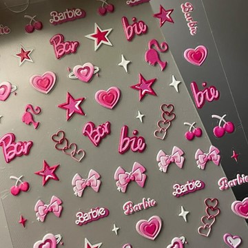 🎀台灣出貨🎀爆款浮雕美甲貼紙愛心立體少女可愛粉色芭比指甲笑臉背膠防水裝飾