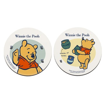 收納王妃 - 迪士尼 Disney 簡約系列【簡約維尼】珪藻土軟式吸水杯墊 吸水墊 二入組 台灣製造10x10x0.5cm