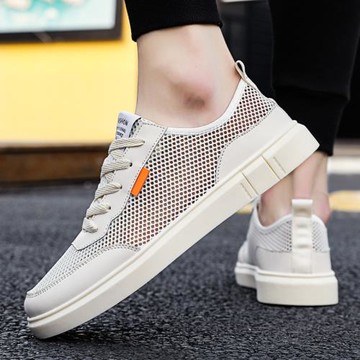 男鞋2025新款冬季薄款鏤空網面透氣板鞋男士百搭休閑鞋子男款布鞋
