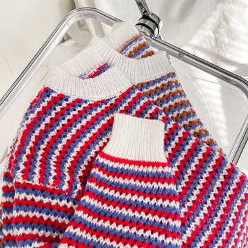 拼色條紋毛衣女新款秋冬季設計感小眾慵懶復古加厚針織上衣