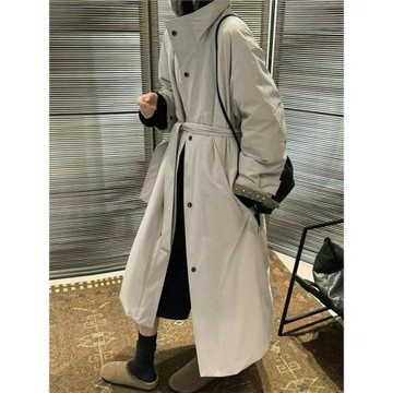 立領長款風衣羽絨服女2025冬季新款90白鴨絨大衣寬松韓系外套黑色