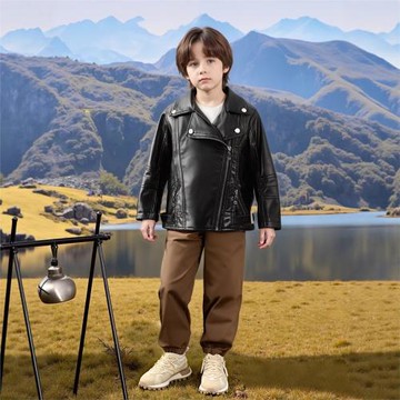 童裝皮衣春秋新款中小童PU皮衣翻領韓版時尚潮男女童皮衣夾克外套