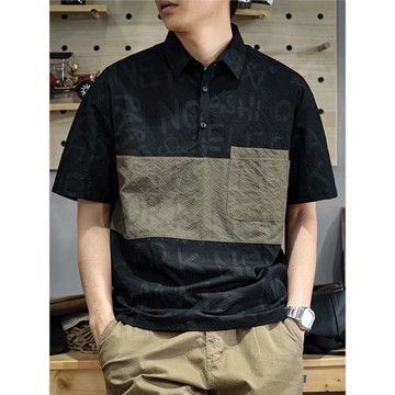 (免運)美式潮牌滿印花短袖男士POLO衫寬松休閑夏季薄款冰絲翻領半袖體恤