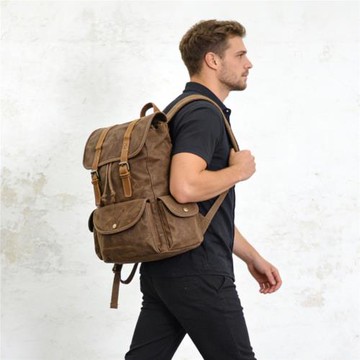 復古風旅行雙肩包蠟染帆布戶外多功能登山露營運動徒步山地背包