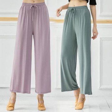 現代舞女寬松舞蹈練功服莫代爾系帶直筒闊腿褲成人中國古典舞服裝