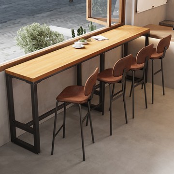 免運 吧檯桌 高腳桌 奶茶桌 酒吧桌椅組合 鐵藝實木靠墻高腳桌酒吧吧臺桌咖啡館椅子長條桌餐飲店長條窄桌子特惠/開立發票 售後保障 k1221