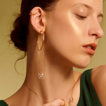 SLOW ROVER｜氣泡星雲 大圈耳環-厚鍍14K金 - 大圈耳環一對＋單邊氣泡耳後扣