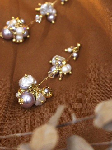 瑪伊演員夢。MUCHAT手作14KGP施華洛珍珠水晶珠純銀針耳環