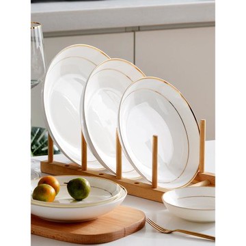 金邊盤子菜盤家用微波爐陶瓷盤炒菜碟子圓形唐山骨瓷深盤湯盤飯盤