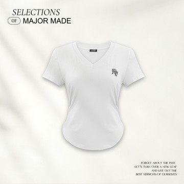 V領鎖鍊字母抓皺修身短T