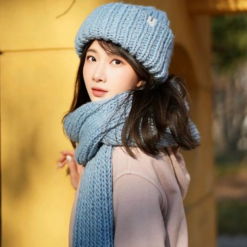 悉心界 INRSWORLD 粗針翻邊毛線帽-藍色