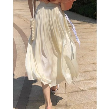 現貨+預購 女半身裙A字裙網紗裙中長裙百褶裙子大碼洋裝休閒大尺碼女裝-流光高腰傘裙4色74km56【獨家進口】【米蘭精品】