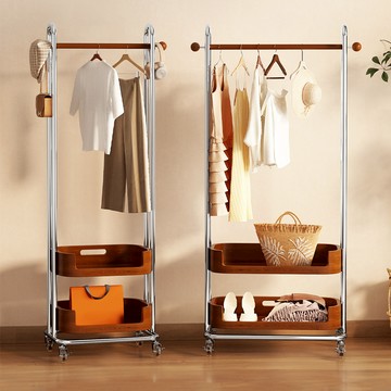 Life+ 序木典藏雙層多功能移動式落地衣帽架/掛衣架/收納衣櫃 - M款