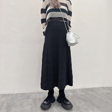 波紋針織長裙-黑【KT21968】