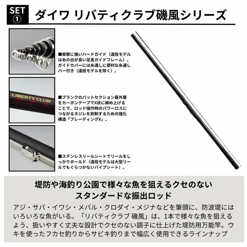 リバティクラブ磯風2-53・K+BEGA2500 ダイワ堤防釣りセット 糸巻き済（堤防釣りセット／サビキ釣り／ちょい投げ釣り／ウキ釣り／フカセ釣り 釣り 入門セット） | LINEブランドカタログ