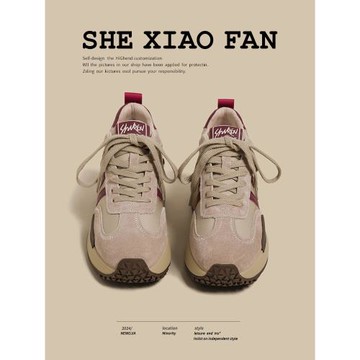 厚底老爹鞋女2025春季新款小碼百搭紅色增高德訓阿甘休閑運動鞋子