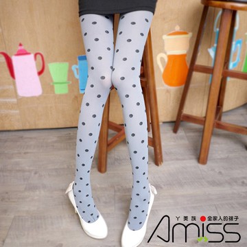 【Amiss】搖滾可愛-個性褲襪-復古單寧風圓點(兩色) Z404-62