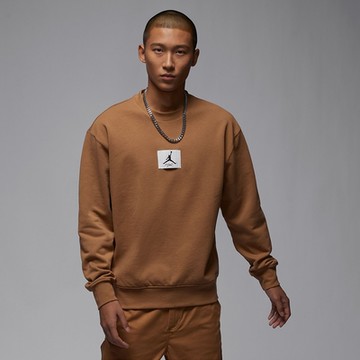 NIKE  上衣 男款 長袖上衣 大學T 運動 AJ 喬丹 AS M J ESS STMT FLC CREW 咖啡 FB6935-231