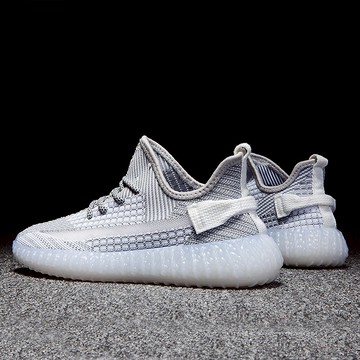 運動鞋男夏季新款透氣網鞋椰子滿天星反光潮鞋百搭休閑飛織跑步鞋