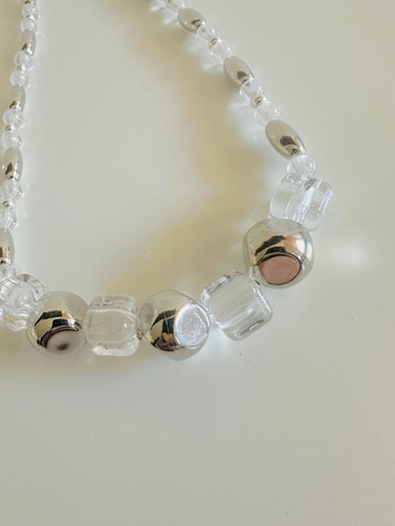 方形 澄澈銀色 串珠項鍊