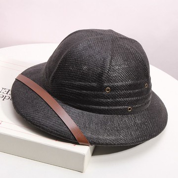 韓國草編安全帽子男頭盔帽夏季女透氣遮陽漁夫帽英倫定型草帽284LPS 快速寄出