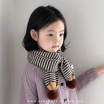 兒童圍巾秋冬季韓系條紋針織圍脖寶寶冬天防風保暖女孩子護頸脖套