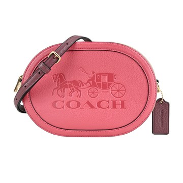COACH 馬車壓印荔枝紋皮革斜背相機包(復古紫紅)