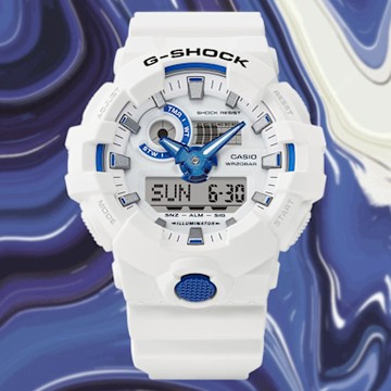 CASIO 卡西歐 G-SHOCK 藍白夏日海洋 磷光 大錶殼雙顯錶 GA-700HDS-7A